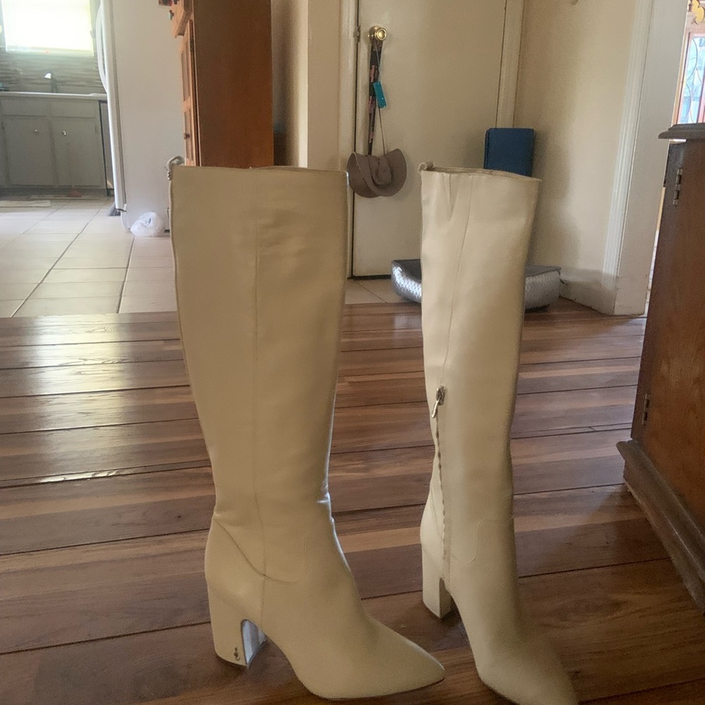 Sam Edelman Cream Heeled Knee-High Boots